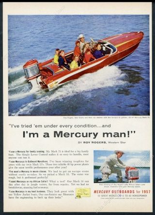 1957 Roy Rogers Dale Evans Photo Mercury Outboard Boat Motor Vintage Print Ad