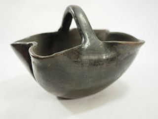 San Ildefonso Pueblo Early Blackware Handled pottery Bowl 3
