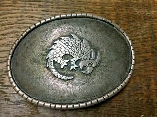 Horned Lizard Navajo Hand Made Sterling Silver Signed Belt Buckle