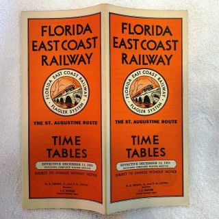 1934 Florida East Coast Railway Railroad Time Tables,  The St.  Augustine Route