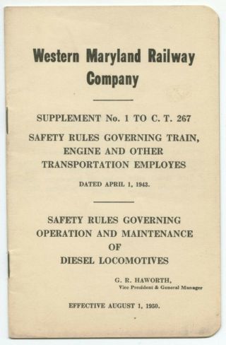Western Maryland Railway Company - Safey Rules Employe 1943 & Diesel Locos 1950