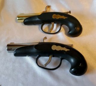Vintage Flintlock Table Lighter Derringer Pistol Gun Black Gold Silver Tone Set