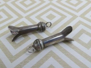 Vtg Old Sterling Silver Pair 2 Squash Blossom For Pendants Earrings Or Necklace