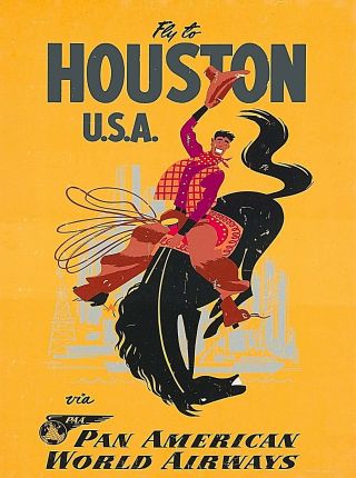 Fly To Houston Texas United States Vintage Travel Advertisement Art Poster Print