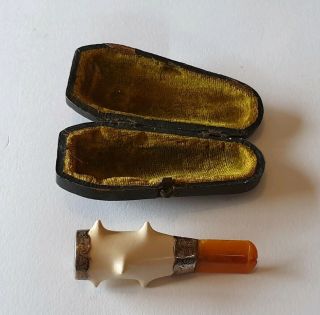 Rare Antique Victorian Amber Meerschaum Silver Cigar/cheroot Holder,  Case Chester