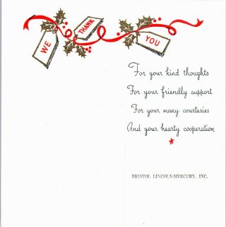 Bristol Lincoln Mercury Car Dealer Account Receipt VTG Christmas Greeting Card 2