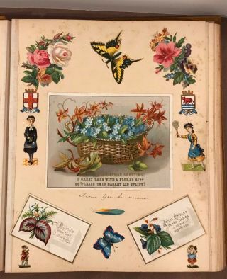 Antique Victorian Scrapbook 20 pages of Die Cuts & Cards - animals,  birds,  flowers 7