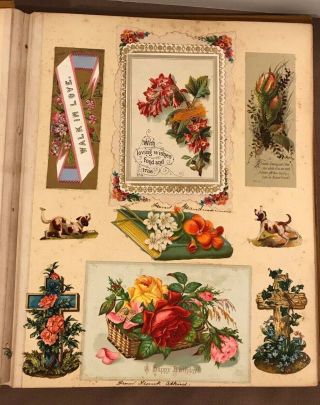 Antique Victorian Scrapbook 20 pages of Die Cuts & Cards - animals,  birds,  flowers 8