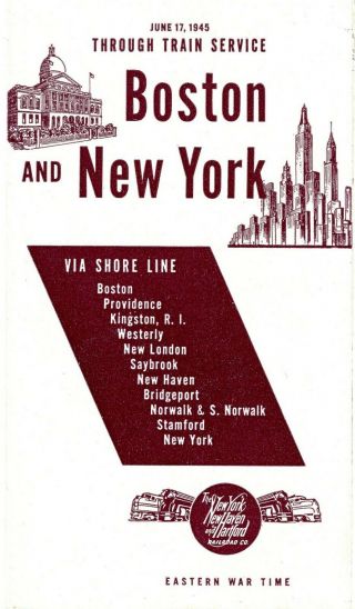 York,  Haven & Hartford Rr Boston - Ny Passenger Time Table June 17,  1945