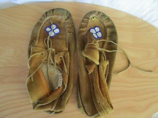 Vintage Native American Leather & Glass Beaded Moccasins