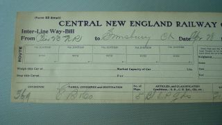 CENTRAL ENGLAND RAILWAY 1905 INTER LINE WAYBILL NYO&W SIMSBURY CT 2