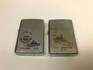 2 Vintage Military Zippo Lighters: Uss Horne Cg - 30 & Uss Southerland Dd - 743 Usn