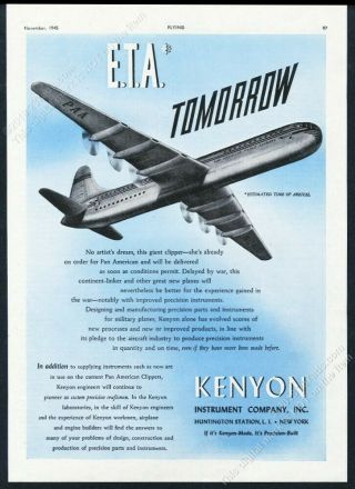1945 Future 6 - Engine Pan Am Plane Art Kenyon Instrument Vintage Print Ad