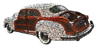 1948 Woodie Chrysler Town & Country Stained Glass Mosaic Tile Classic Car 19 " X9 "