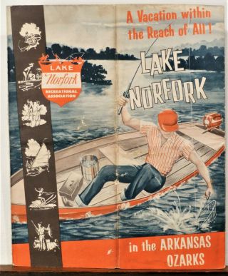 1958 Lake Norfork Arkansas Ozarks Vintage Travel Brochure Map B