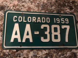 1959 Colorado Motorcycle License Plate Aa 387