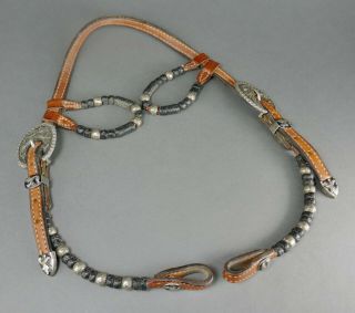Fine Dale Chavez Braided Leather & Silverplate Bead Western Dress Show Headstall