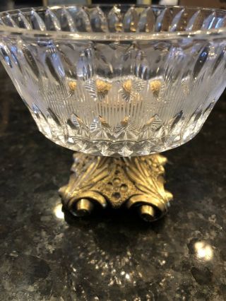 Vintage Brass Footed Lead? Crystal Ashtray/candy Dish Marked 5718