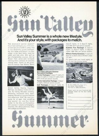 1975 Sun Valley Ski Area Summer Tennis Golf Ice Skating River Rafting Photo Ad