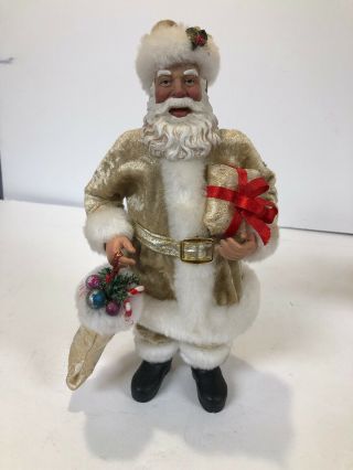 Holiday Santa Claus Gold Outfit Stocking Candy Cane Figurine Christmas 11”