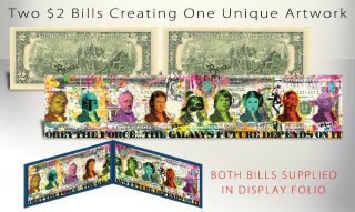 Star Wars Darth Vader Signed By Rency Panoramically On Two U.  S.  $2 Bills
