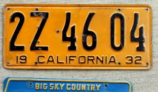 1932 Black On Orange California License Plate