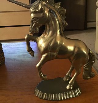 Vintage Brass Unicorn Statue 8 Inch High Decor Mythical Fantasy