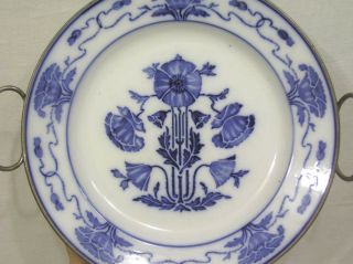 Vintage Art Nouveau Sternau & Co.  Warming Dish Blue Poppies Porcelain Chrome