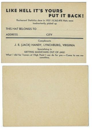 Jack Handy Postcard - Lynchburg Va - Circa 1930s - Don 