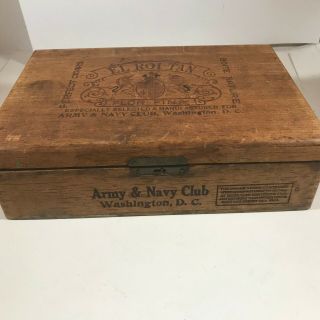 Rare Vintage El Roi - Tan Wooden Cigar Box Exclusive Army Navy Club Washington Dc