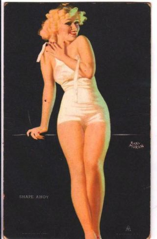 Earl Moran Pin - Up Blotter Card Shape Ahoy Navy Girl Adv Mutoscope Card