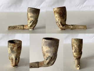 Antique Partial Clay Pipe Bowl & Stem Of Hand Holding A Cup