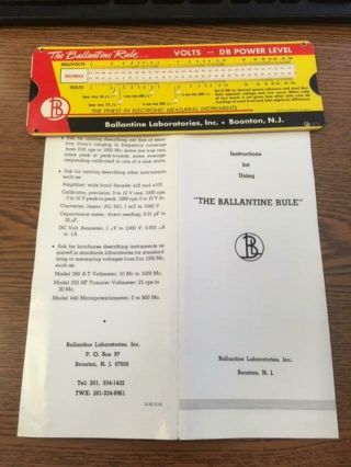 Vintage 1953 Ballantine Volts Decibels Ratio Cardboard Calculator Slide Rule