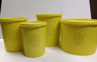 Vintage Tupperware Servalier Nesting Canisters Yellow Daffodil 1626 807 809 811
