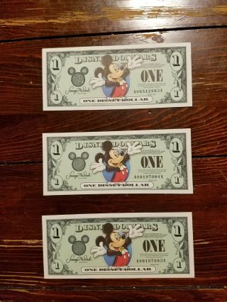 Disney Dollars - Series 2003.  $1,  $5 & $10.  Set Of 3 Each.