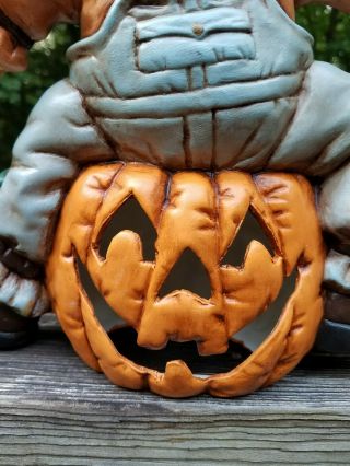 Vintage Ceramic Scarecrow on Jack O ' Lantern Handmade Fall Colors Halloween Decor 3