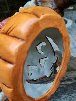 Vintage Ceramic Scarecrow on Jack O ' Lantern Handmade Fall Colors Halloween Decor 7