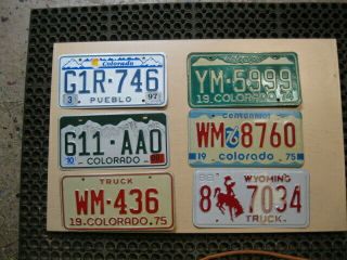G1r - 746 Group Of 5 Colorado License Plates Plus A Wyoming Truck Plate