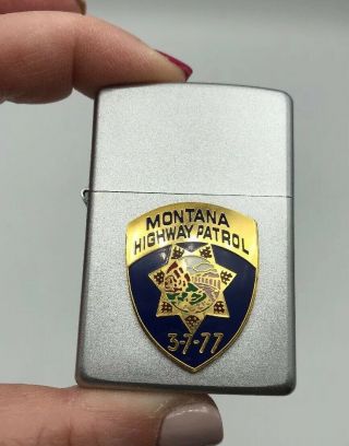 Zippo Montana Highway Patrol 3 - 7 - 77 Police Badge Cigarette Lighter