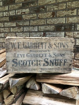 Rare Vintage W.  E.  Garrett & Sons Scotch Snuff Tobacco Crate Primitive Bottle