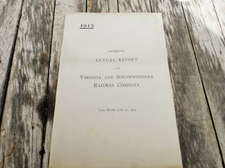 Vintage 1913 Virginia And Southwest Railway Company Annual Report Railroad