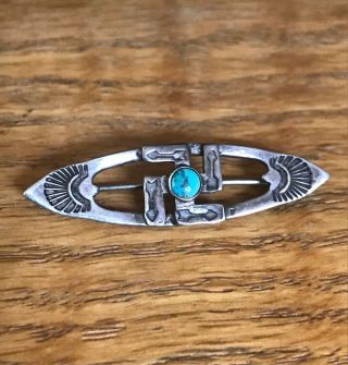 Old Navajo Sterling Silver Turquoise Brooch Swastika Arrows Pawn Era Pre War