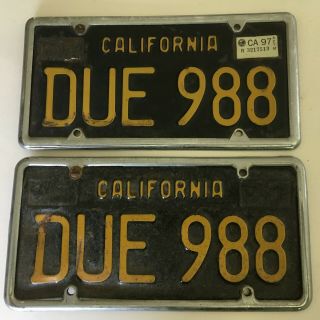 1963 California License Plate Pair Black Plates W/ Frames Ford Chevy Dodge Buick