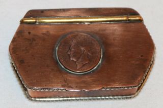Antique 19th Century Copper Snuff Box With 1826 George Iv Penny In The Middle Of