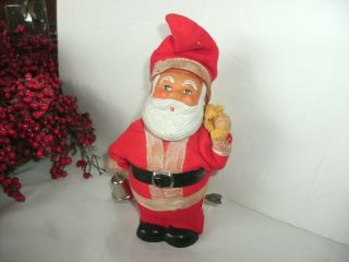 Vintage Wind Up Christmas Santa,  Rubber Face,  Hands,  Tin Feet & Bell,  Japan