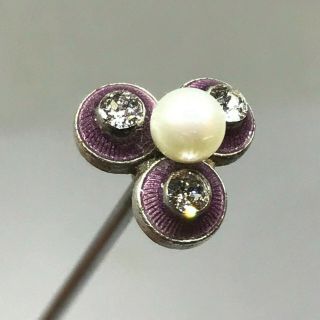 Antique Hat Pin Lavender Guilloche Lady.  Rhinestone &pearl Accents.  Collectible