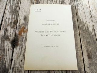 Vintage 1915 Virginia And Southwest Railway Company Annual Report Railroad