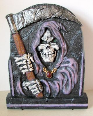 Halloween Animated Prop Grim Reaper Skull Tombstone Talks And Eyes Light Up