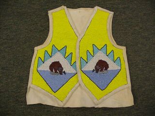 Native American Indian Beaded Vest Bear Design Small