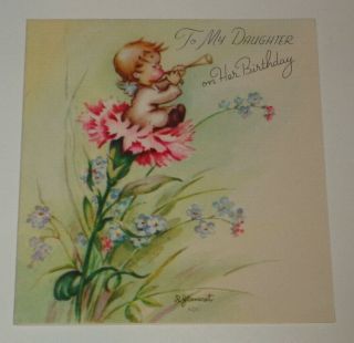 Vintage greeting card,  adorable angel blowing horn,  Ruth Jeaneret 5 